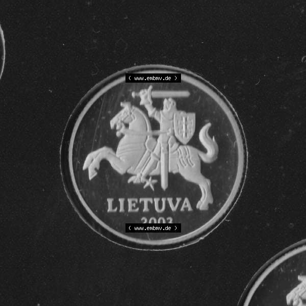 Grau bzw. s/w Münzen Litauen Umlaufmünze 2003 20 Centu, Bild mit Rückseite der Münze als Bildmaterial Sammlung Graustufen