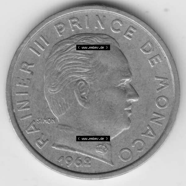 Grau bzw. s/w Münzen Monaco Umlaufmünze 1962-1995, 10 Centimes, Cent, Rainier III Prinze von Monaco 1962 (2) Sammlung Graustufen