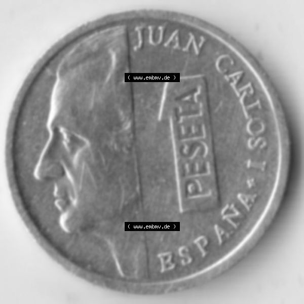 Grau bzw. s/w Münzen Spanien Umlaufmünze 1989-2001, 1 Pesete 1997. Rückseite der spanischen Umlaufmünze aus Spanien vor der Euro-Einführung in Spanien zum katalogisieren im spanischen... Sammlung Graustufen