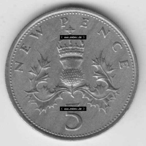 Grau bzw. s/w Münzen Großbritannien Umlaufmünze 1968-1981, New Pence 1968. Vorderseite der alten britischen Münze aus Großbritannien zum katalogisieren und verwalten im Münzen-Katalog... Sammlung Graustufen