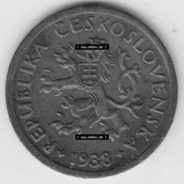 Grau bzw. s/w Münzen Tschechoslowakei Umlaufmünze 1922-1938 10 h, Heller, Haleru. Vorderseite der Münze aus Tschechoslowakei als Bildmaterial für Sammler und Münzen-Webseiten... Sammlung Graustufen