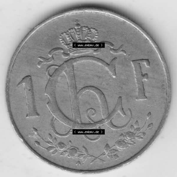 Grau bzw. s/w Münzen Luxemburg Umlaufmünze 1952-1964, 1 F, Franc, Franken 1962, Bild mit Vorderseite der Münze als Bildmaterial Sammlung Graustufen