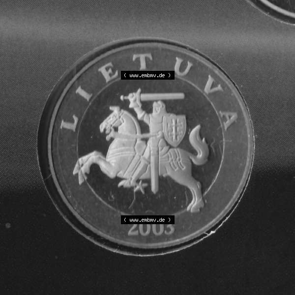 Grau bzw. s/w Münzen Litauen Umlaufmünze 2003, 2 Litai, Bild mit Rückseite der Münze als Bildmaterial Sammlung Graustufen