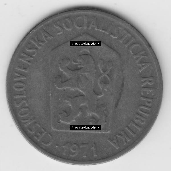 Grau bzw. s/w Münzen Tschechoslowakei Umlaufmünze 1963-1971 50 h, Heller, Haleru. Vorderseite der Münze aus Tschechoslowakei als Bildmaterial für Sammler und Münzen-Webseiten... Sammlung Graustufen