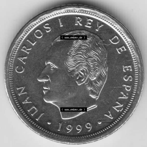Grau bzw. s/w Münzen Spanien Umlaufmünze 1998-2000, 10 Pesetas, Peseten 1999. Rückseite der spanischen Umlaufmünze aus Spanien vor der Euro-Einführung in Spanien zum katalogisieren... Sammlung Graustufen