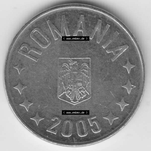 Grau bzw. s/w Münzen Rumänien Umlaufmünze 2005-2012, 5 Bani 2005, Bild mit Rückseite der Münze als Bildmaterial Sammlung Graustufen