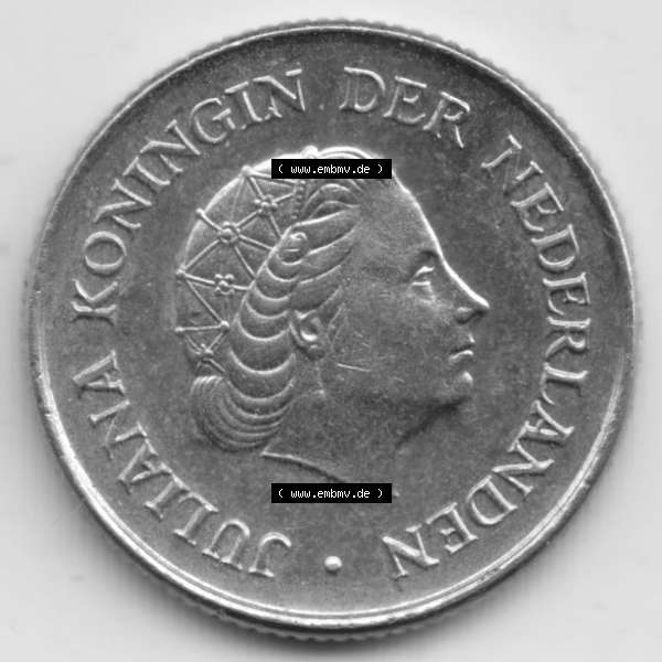 Grau bzw. s/w Münzen Niederlande Umlaufmünze 1950-1980, 25 Cent 1972, Bild mit Rückseite der Münze als Bildmaterial Sammlung Graustufen