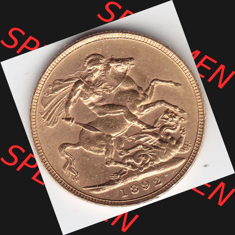 Münzen Großbritannien Goldmünze 1887-1892, 1 Pfund Sovereign 1892. Vorderseite der alten britischen Münze aus Großbritannien zum katalogisieren und verwalten im... Sammlung