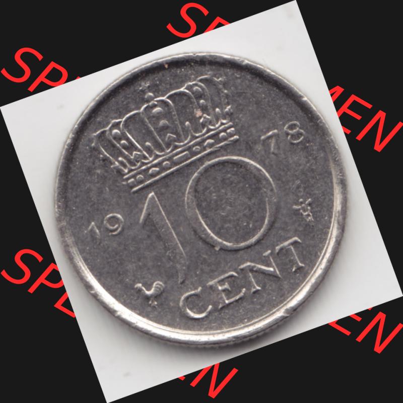 Münzen Niederlande Umlaufmünze 1950-1980, 10 Cent 1978, Bild mit Vorderseite der Münze als Bildmaterial Sammlung