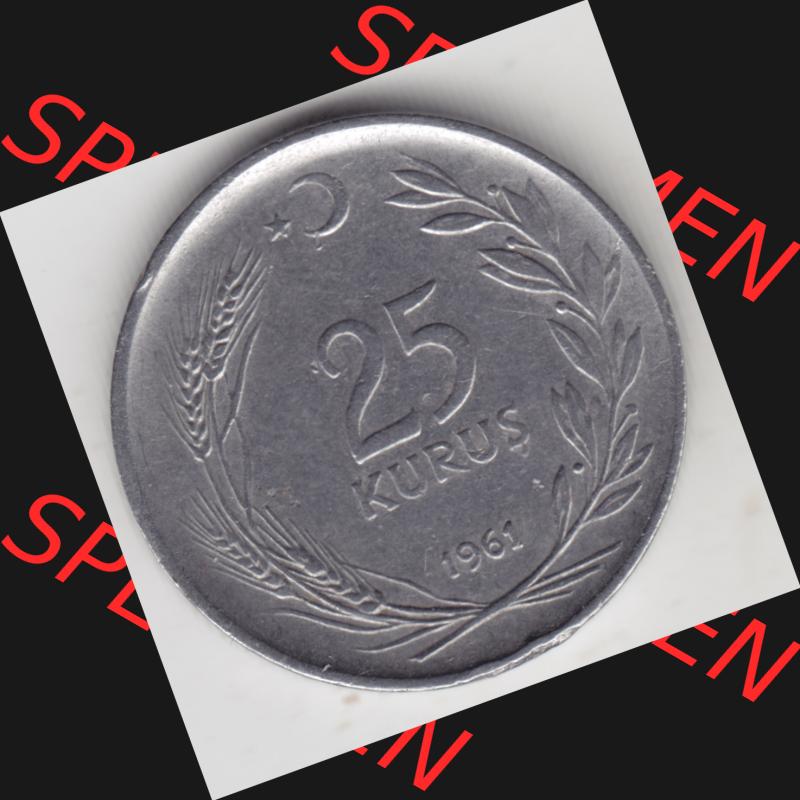 Münzen Türkei Umlaufmünze 1960-1966, 25 Kurus. Vorderseite der Münze der Türkei als Bildmaterial für Sammler und Münzen-Webseiten hier im online Katalog... Sammlung