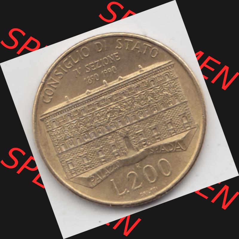 Münzen Italien Gedenkmünze 1990-1990, 200 Lire Gründung von Staatsrat. Vorderseite der alten italienischen Münze aus Italien in der italienischen Lira-Währung zum... Sammlung