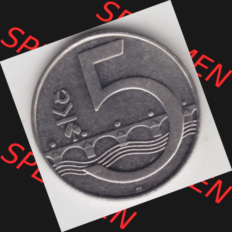 Münzen Tschechien Umlaufmünze 1993-Heute, 5 Kronen. Rückseite der Münze aus Tschechien als Bildmaterial für Sammler und Münzen-Webseiten hier im online Katalog... Sammlung