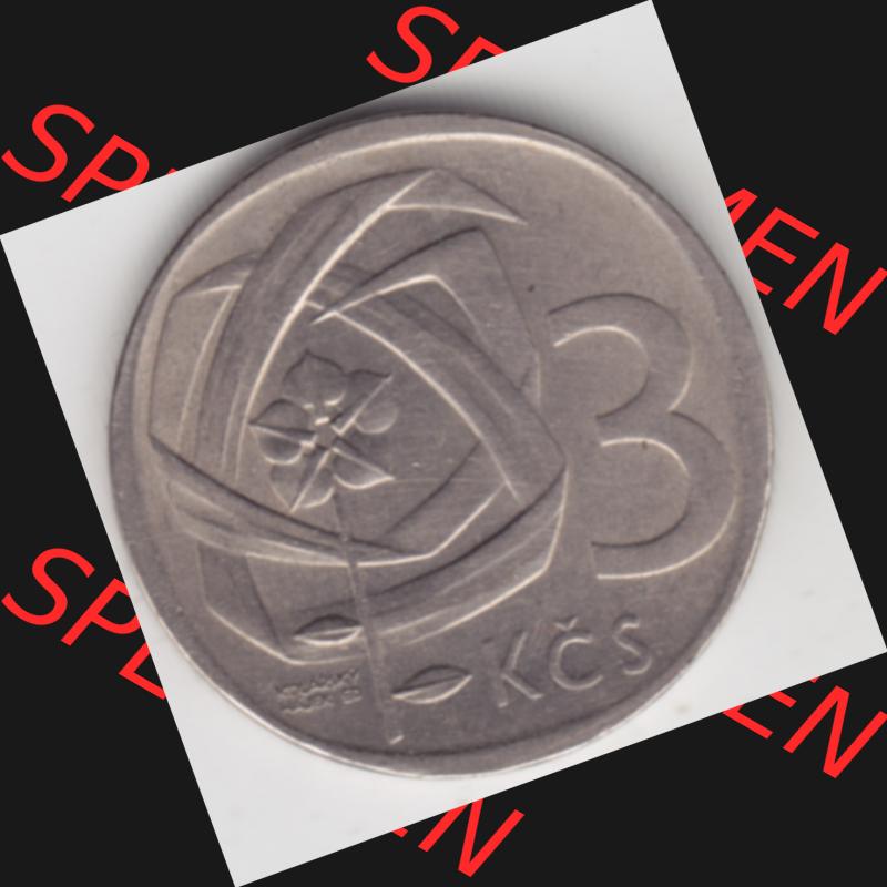 Münzen Tschechoslowakei Umlaufmünze 1965-1969, 3 Kronen. Rückseite der Münze aus Tschechoslowakei als Bildmaterial für Sammler und Münzen-Webseiten hier im online... Sammlung