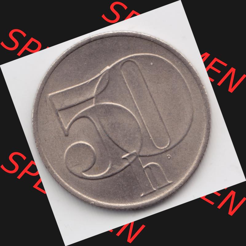 Münzen Tschechoslowakei Umlaufmünze 1991-1992 50 h, Haleru, Heller. Rückseite der Münze aus Tschechoslowakei als Bildmaterial für Sammler und Münzen-Webseiten... Sammlung