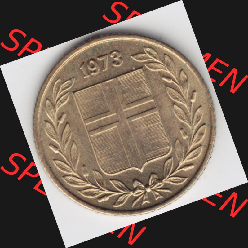 Münzen Island Umlaufmünze 1969-1974, 50 Aurar 1973. Vorderseite der alten Isländischen Umlaufmünze aus Island in Isländischen Kronen-Währung zum katalogisieren... Sammlung