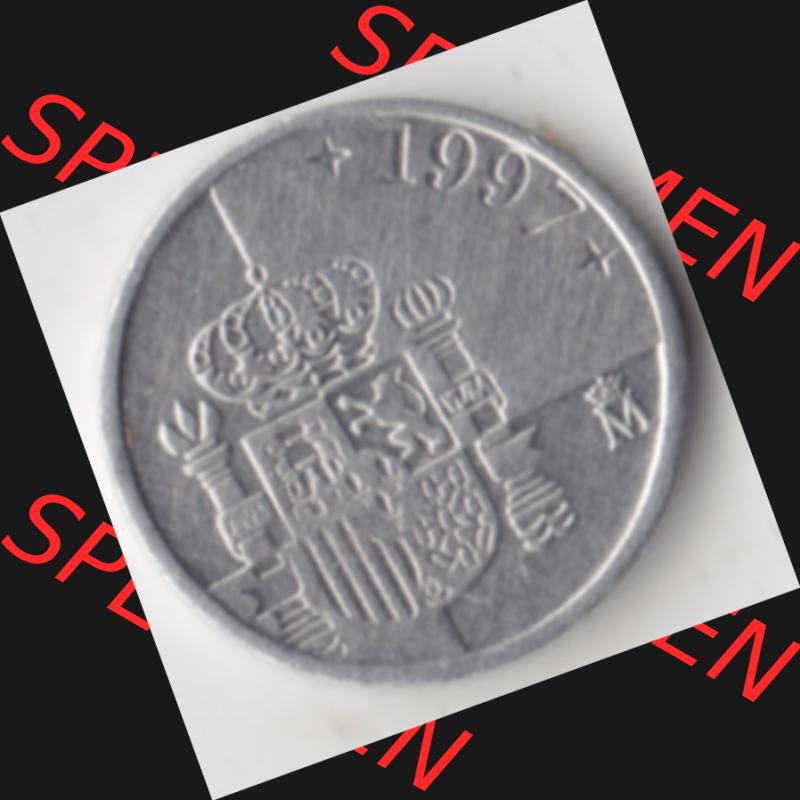 Münzen Spanien Umlaufmünze 1989-2001, 1 Pesete 1997. Vorderseite der alten Peseten Umlaufmünze aus Spanien vor Einführung der Euromünzen in Spanien zum katalogisieren... Sammlung