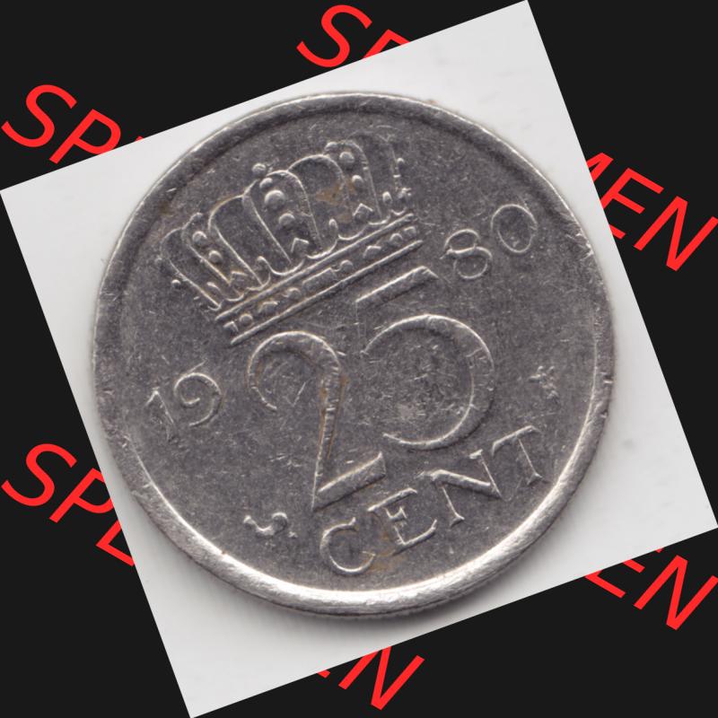 Münzen Niederlande Umlaufmünze 1950-1980, 25 Cent 1980, Bild mit Vorderseite der Münze als Bildmaterial Sammlung