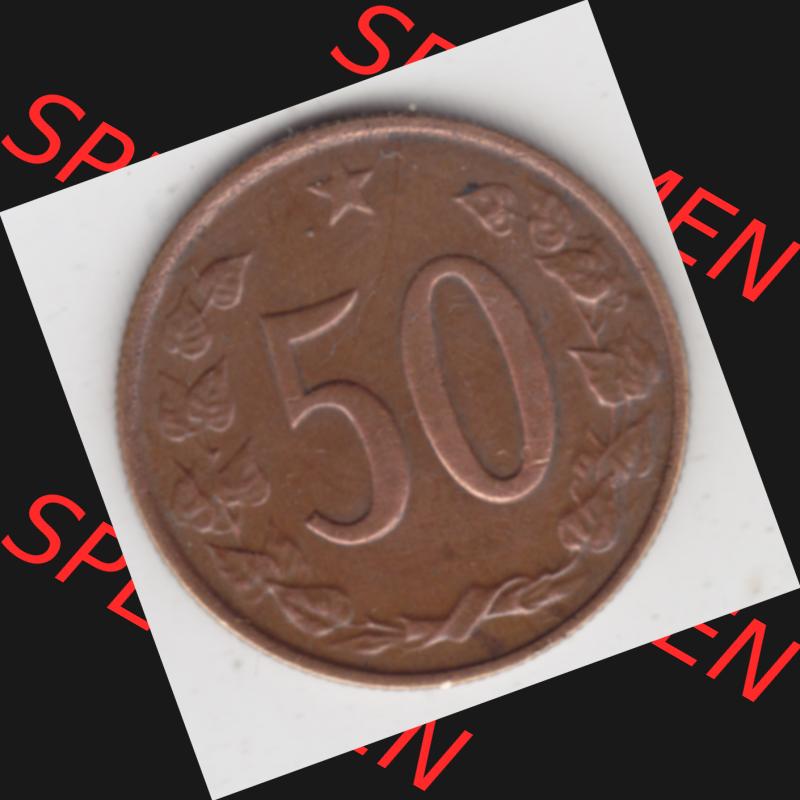 Münzen Tschechoslowakei Umlaufmünze 1963-1971, 50 Heller. Rückseite der Münze aus Tschechoslowakei als Bildmaterial für Sammler und Münzen-Webseiten hier im online... Sammlung