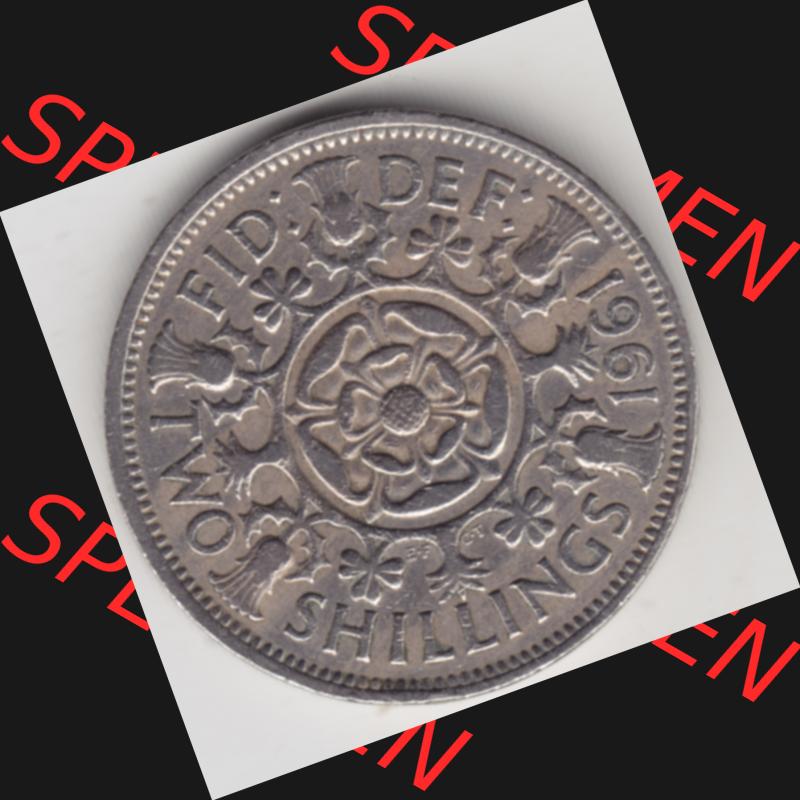 Münzen Großbritannien Umlaufmünze 1954-1970, 2 Schilling-Florin 1961. Vorderseite der alten britischen Münze aus Großbritannien zum katalogisieren und verwalten... Sammlung