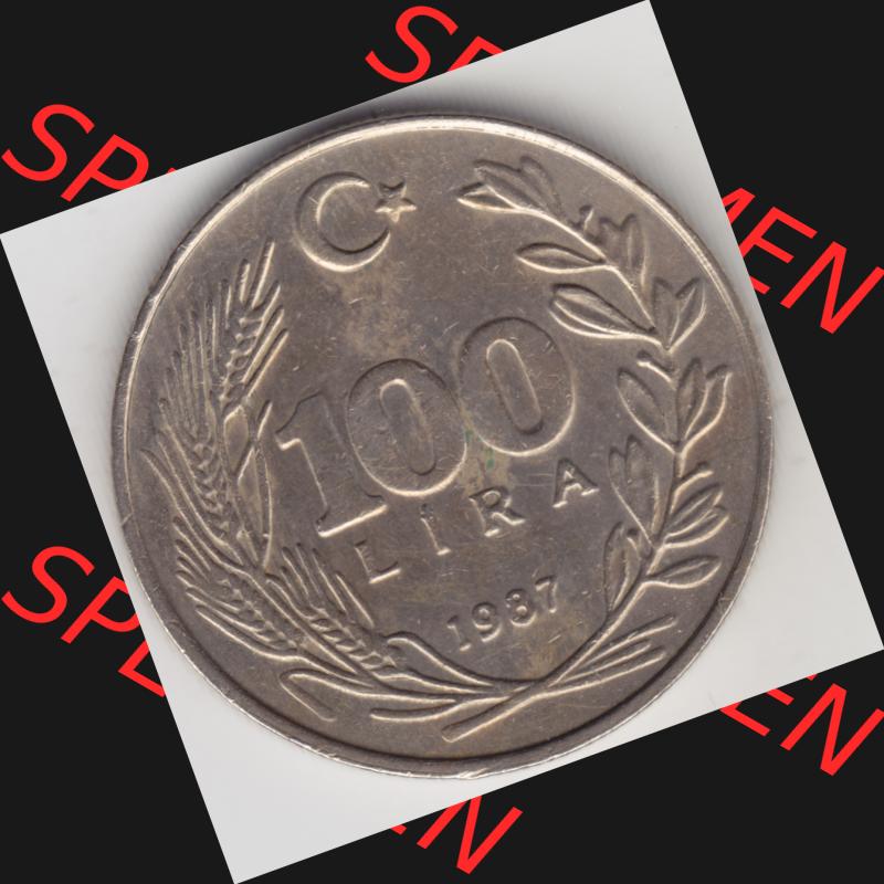 Münzen Türkei Umlaufmünze 1984-1988, 100 Lira - Lire. Vorderseite der Münze der Türkei als Bildmaterial für Sammler und Münzen-Webseiten hier im online Katalog... Sammlung