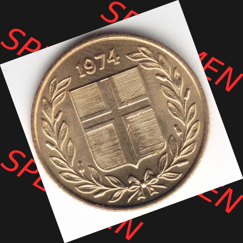 Münzen Island Umlaufmünze 1974 50 Aurar. Vorderseite der alten Isländischen Umlaufmünze aus Island in Isländischen Kronen-Währung zum katalogisieren und verwalten im... Sammlung
