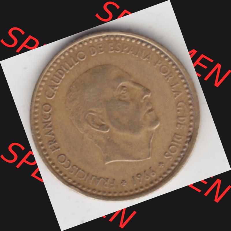 Münzen Spanien Umlaufmünze 1966-1966, 1 Pesete. Rückseite der spanischen Umlaufmünze aus Spanien vor der Euro-Einführung in Spanien zum katalogisieren im spanischen... Sammlung