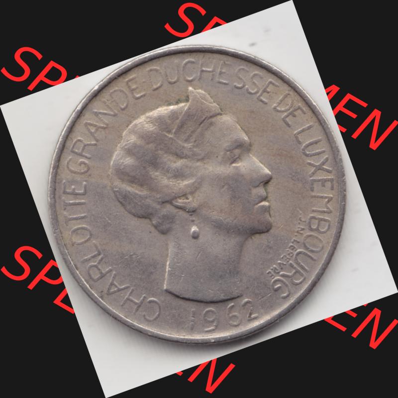 Münzen Luxemburg Umlaufmünze 1962-1962, 5 Franken - Francs 1962, Bild mit Rückseite der Münze als Bildmaterial Sammlung