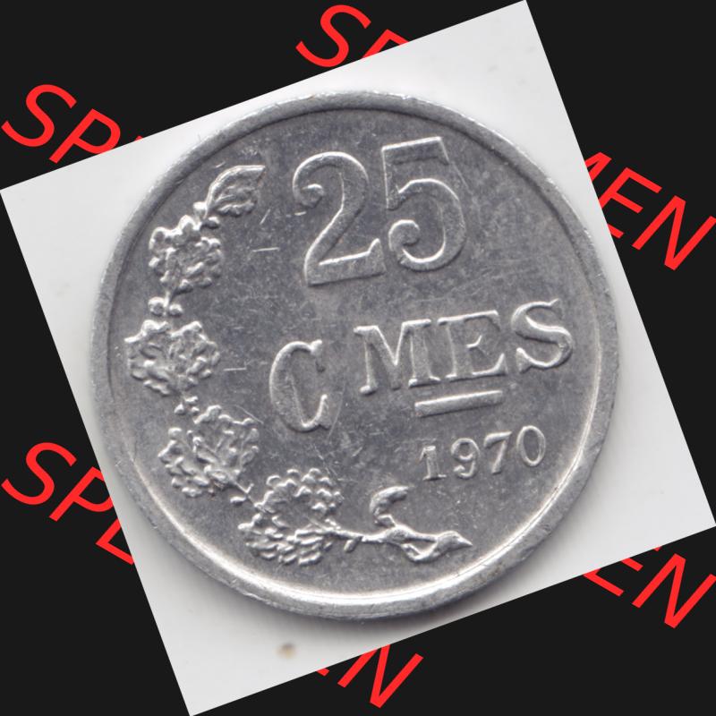 Münzen Luxemburg Umlaufmünze 1954-1972, 25 Centimes, Bild mit Vorderseite der Münze als Bildmaterial Sammlung