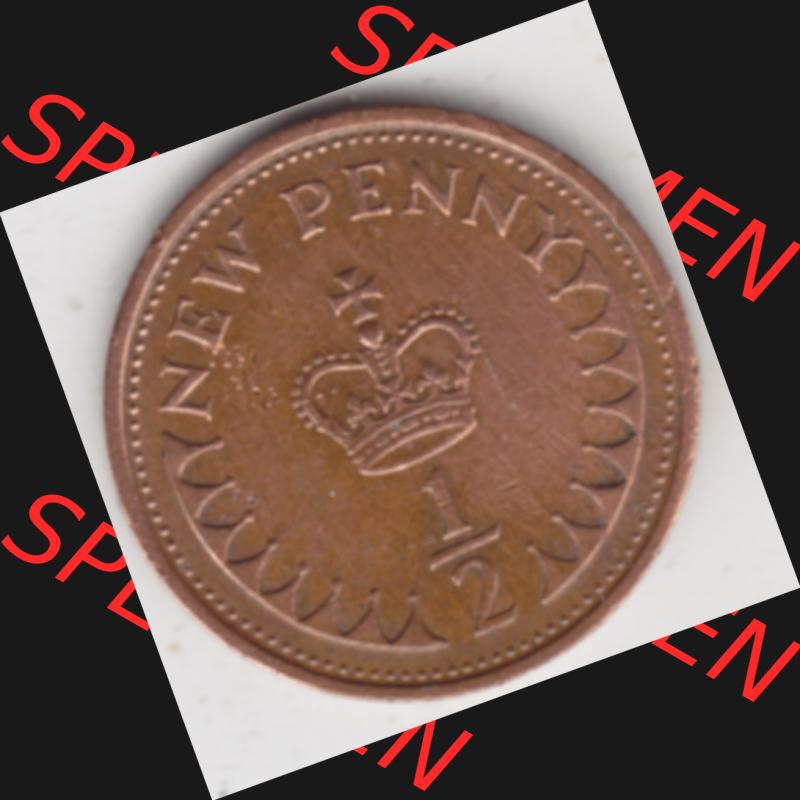 Münzen Großbritannien Umlaufmünze 1971-1981, 1/2 New Penny 1971. Vorderseite der alten britischen Münze aus Großbritannien zum katalogisieren und verwalten im... Sammlung