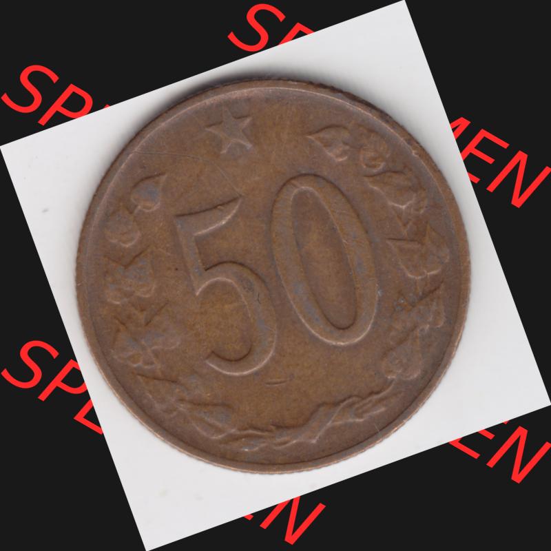 Münzen Tschechoslowakei Umlaufmünze 1963-1971 50 h, Heller, Haleru. Rückseite der Münze aus Tschechoslowakei als Bildmaterial für Sammler und Münzen-Webseiten... Sammlung