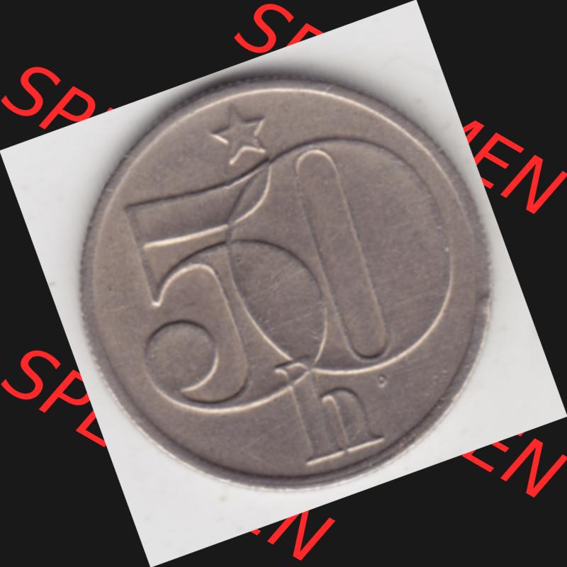 Münzen Tschechoslowakei Umlaufmünze 1978-1990, 50 Heller. Rückseite der Münze aus Tschechoslowakei als Bildmaterial für Sammler und Münzen-Webseiten hier im online... Sammlung