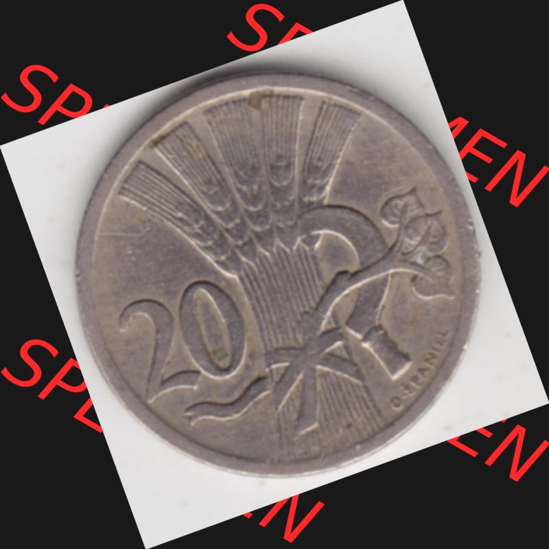 Münzen Tschechoslowakei Umlaufmünze 1921-1938, 20 Heller. Rückseite der Münze aus Tschechoslowakei als Bildmaterial für Sammler und Münzen-Webseiten hier im online... Sammlung