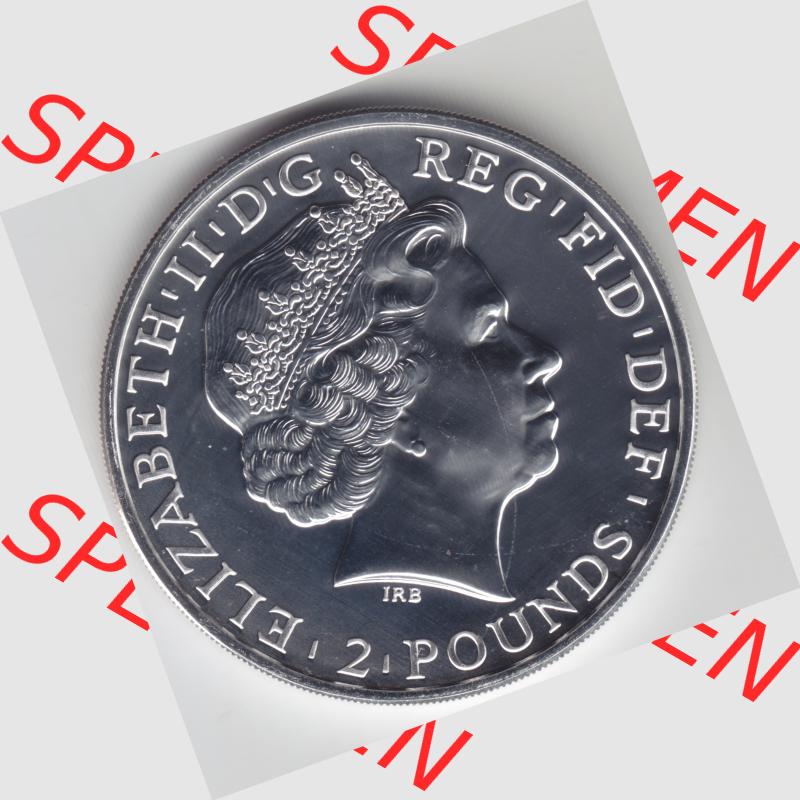 Münzen Großbritannien Silbermünze 2014-2014, 2 Pfund - Pounds Lunar Pferd. Rückseite der alten britischen Münze aus Großbritannien zum katalogisieren und verwalten... Sammlung