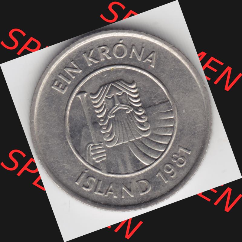Münzen Island Umlaufmünze 1981-1987, 1 KR, Krone. Vorderseite der alten Isländischen Umlaufmünze aus Island in Isländischen Kronen-Währung zum katalogisieren... Sammlung