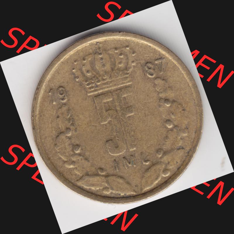 Münzen Luxemburg Umlaufmünze 1986-1988, 5 F, Francs, Franken 1987, Bild mit Vorderseite der Münze als Bildmaterial Sammlung