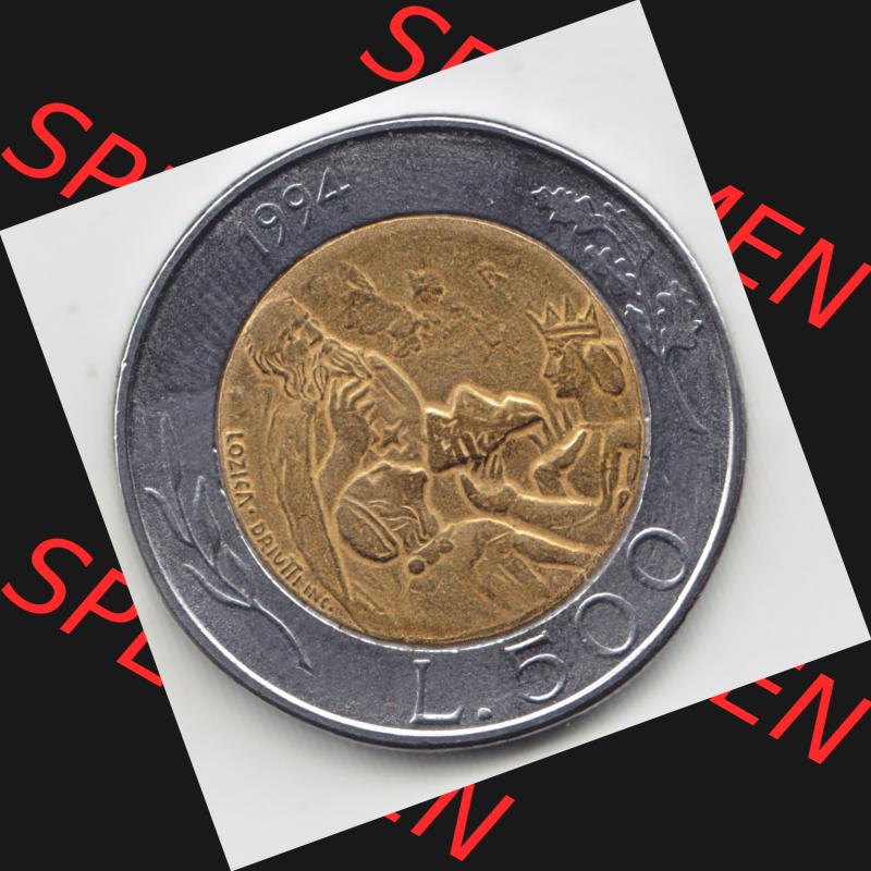 Münzen San Marino Gedenkmünze 1994-1994, 500 Lire Steinmetz mit Hammer und Meißel Rauchtürme. Wappen der 500 Lire Gedenkmünzen von San Marino Eurovorläufer als... Sammlung