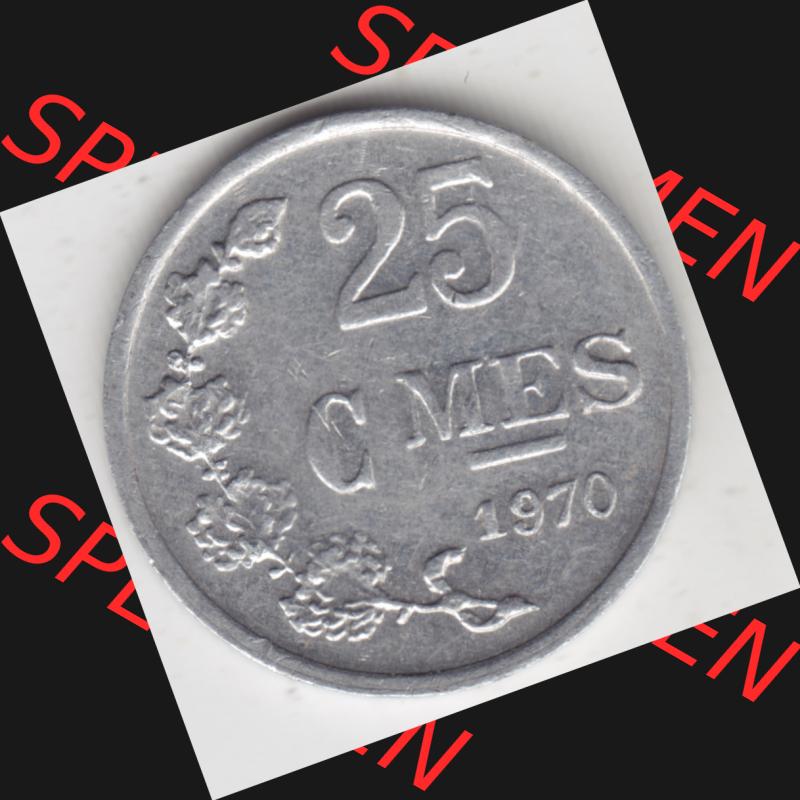 Münzen Luxemburg Umlaufmünze 1954-1972, 25 Centimes - C-MES 1970, Bild mit Vorderseite der Münze als Bildmaterial Sammlung