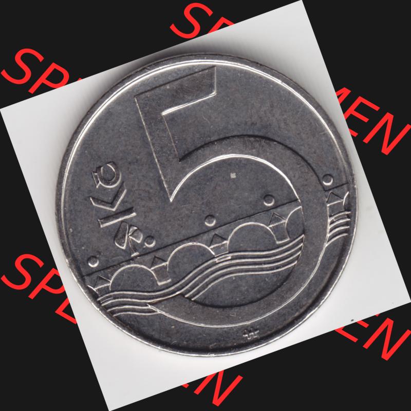 Münzen Tschechien Umlaufmünze 1993-2013, 5 Kc, 5 Kronen. Rückseite der Münze aus Tschechien als Bildmaterial für Sammler und Münzen-Webseiten hier im online... Sammlung