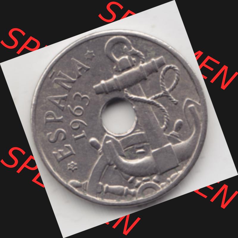 Münzen Spanien Umlaufmünze 1949-1963, 50 Centimos 1963. Rückseite der spanischen Umlaufmünze aus Spanien vor der Euro-Einführung in Spanien zum katalogisieren im spanischen... Sammlung