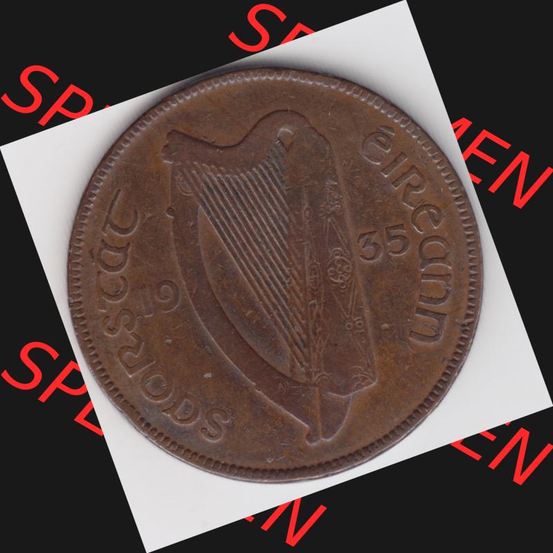 Münzen Irland Umlaufmünze 1928-1937, 1 Penny, Pence 1935. Rückseite der alten irischen Umlaufmünze aus Irland in Irische Pfund-Währung zum katalogisieren und... Sammlung