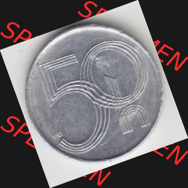 Münzen Tschechien Umlaufmünze 1993-2008, 50 Heller. Rückseite der Münze aus Tschechien als Bildmaterial für Sammler und Münzen-Webseiten hier im online Katalog... Sammlung