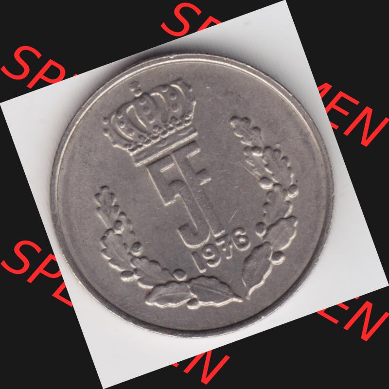 Münzen Luxemburg Umlaufmünze 1971-1981, 5 F, Francs, Franken 1976, Bild mit Vorderseite der Münze als Bildmaterial Sammlung