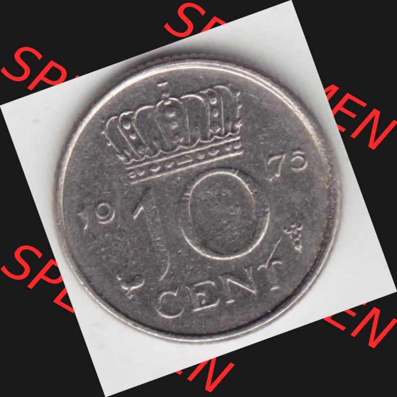 Münzen Niederlande Umlaufmünze 1950-1980, 10 Cent 1975, Bild mit Vorderseite der Münze als Bildmaterial Sammlung