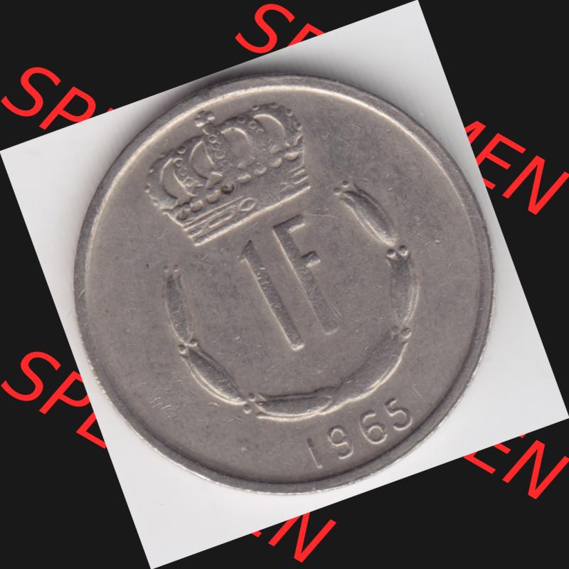 Münzen Luxemburg Umlaufmünze 1965-1984, 1 F, Franc, Franken 1965, Bild mit Vorderseite der Münze als Bildmaterial Sammlung