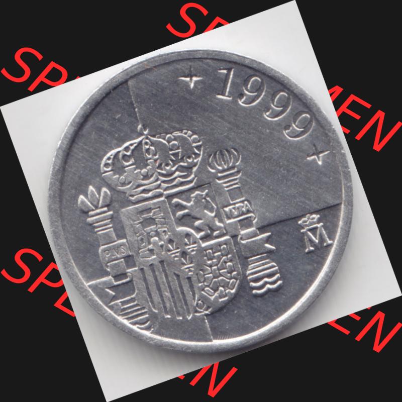 Münzen Spanien Umlaufmünze 1989-2001, 1 Peseta, Pesete 1999. Rückseite der spanischen Umlaufmünze aus Spanien vor der Euro-Einführung in Spanien zum katalogisieren... Sammlung