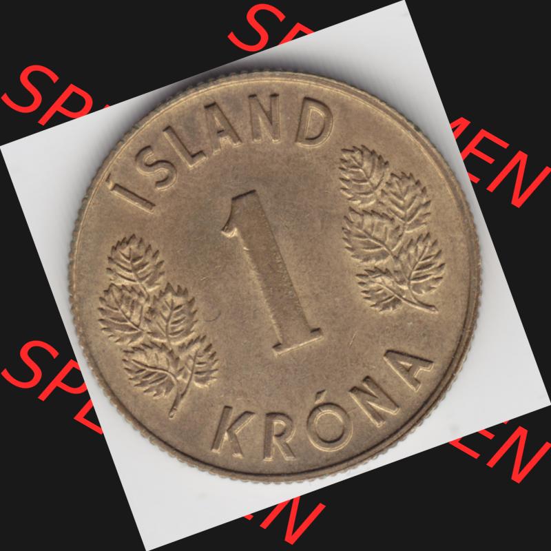 Münzen Island Umlaufmünze 1967-1975, 1 KR Krone 1975. Rückseite der alten Isländischen Umlaufmünze aus Island in Isländischen Kronen-Währung zum katalogisieren... Sammlung