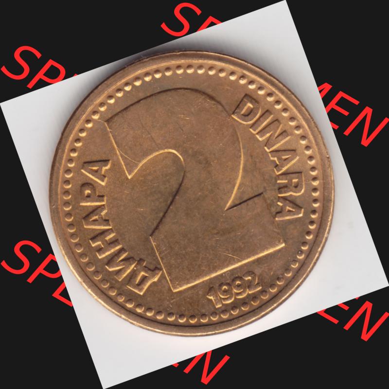 Münzen Jugoslawien Umlaufmünze 1992-1992, 2 Dinara, Anhapa, Dinar, Bild mit Vorderseite der Münze als Bildmaterial Sammlung