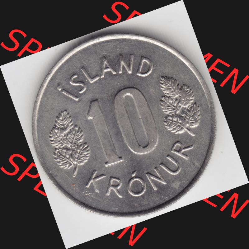 Münzen Island Umlaufmünze 1967-1980, 10 Kronur, Kronen 1980. Rückseite der alten Isländischen Umlaufmünze aus Island in Isländischen Kronen-Währung... Sammlung