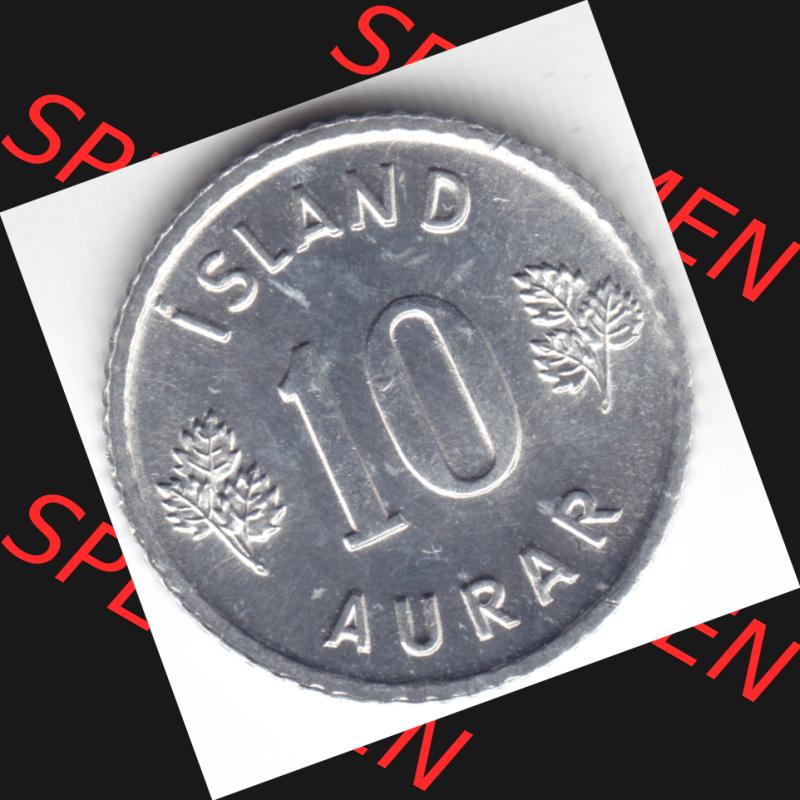 Münzen Island Umlaufmünze 1974 10 Aurar. Rückseite der alten Isländischen Umlaufmünze aus Island in Isländischen Kronen-Währung zum katalogisieren und verwalten... Sammlung