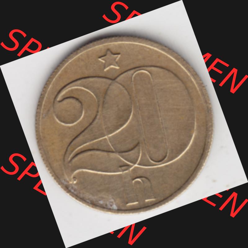 Münzen Tschechoslowakei Umlaufmünze 1972-1990, 20 Heller. Rückseite der Münze aus Tschechoslowakei als Bildmaterial für Sammler und Münzen-Webseiten hier im online... Sammlung